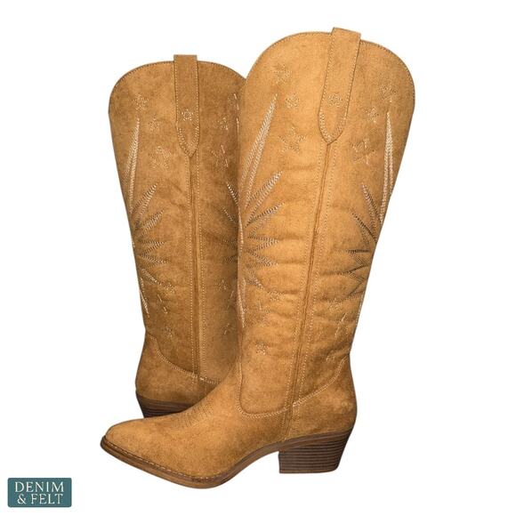 NEW Roper Starburst Tan Knee High Western Boots 15in Shaft Pointed Toe Size 9 - Picture 10 of 16